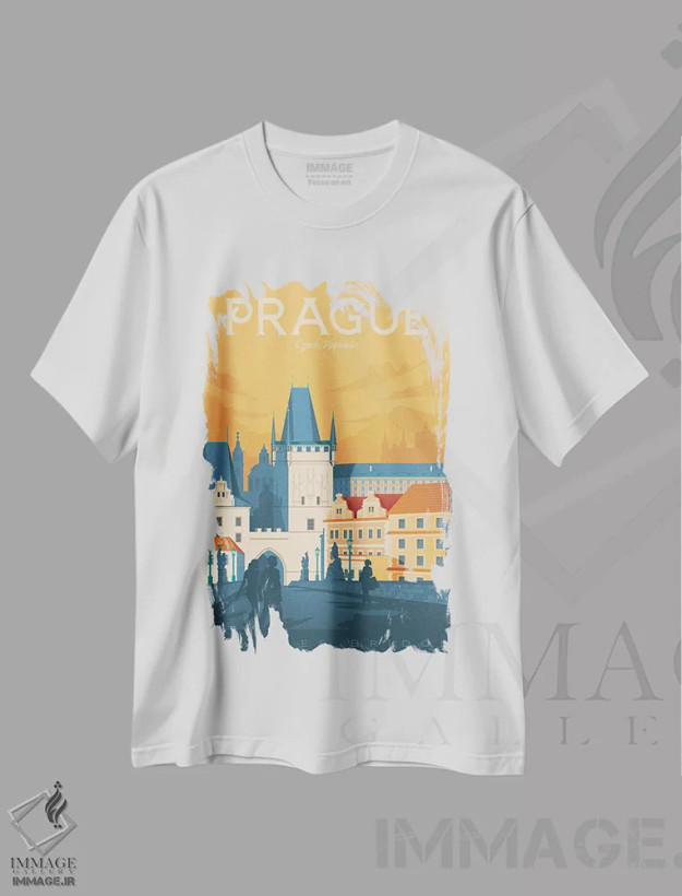 تیشرت سفید طرح دار پراگ پل چارلز، هنر دیجیتال اثر اولا هوپ تراول پوسترز | فروشگاه ایماژ