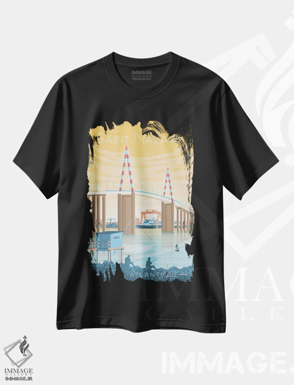 تیشرت مشکی طرح دار پل سن نازر فرانسه، هنر دیجیتال اثر اولا هوپ تراول پوسترز | فروشگاه ایماژ