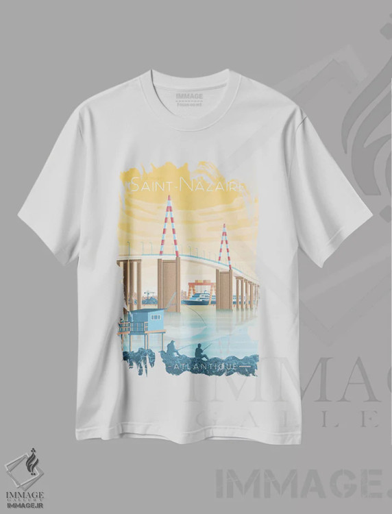 تیشرت سفید طرح دار پل سن نازر فرانسه، هنر دیجیتال اثر اولا هوپ تراول پوسترز | immage.ir