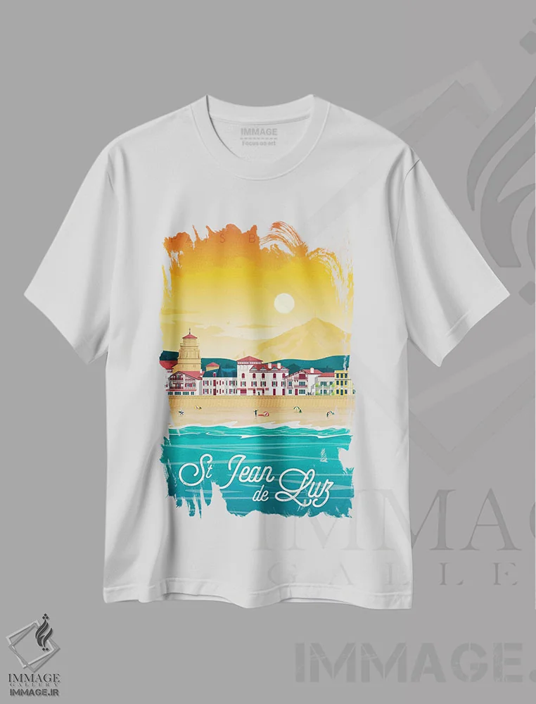 تیشرت سفید طرح دار سن ژان دو لو باسک کانتری فرانسه، هنر دیجیتال اثر اولا هوپ تراول پوسترز | immage.ir