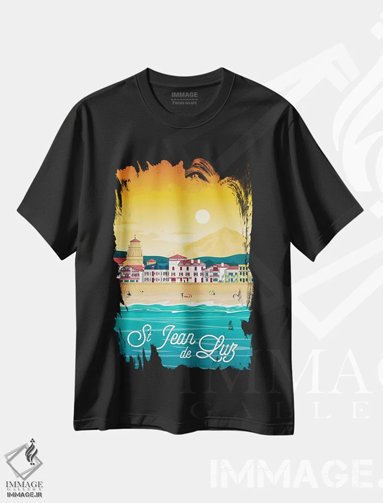تیشرت مشکی طرح دار سن ژان دو لو باسک کانتری فرانسه، هنر دیجیتال اثر اولا هوپ تراول پوسترز | فروشگاه ایماژ