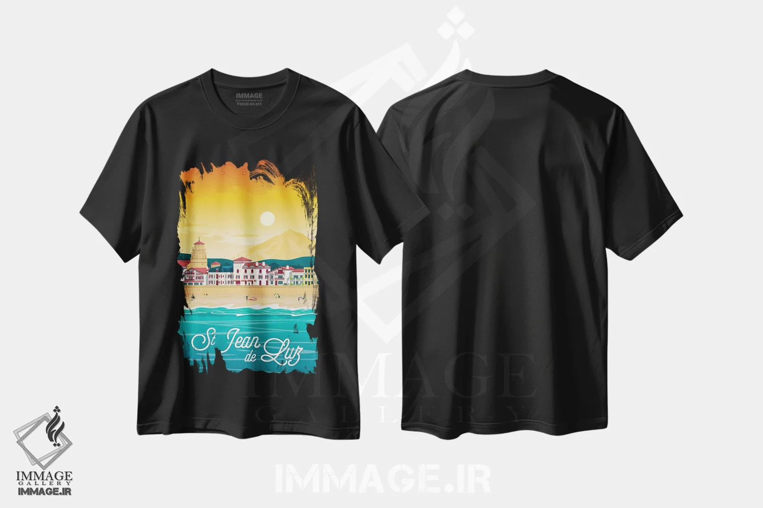 تیشرت مشکی طرح دار سن ژان دو لو باسک کانتری فرانسه، هنر دیجیتال اثر اولا هوپ تراول پوسترز | فروشگاه ایماژ
