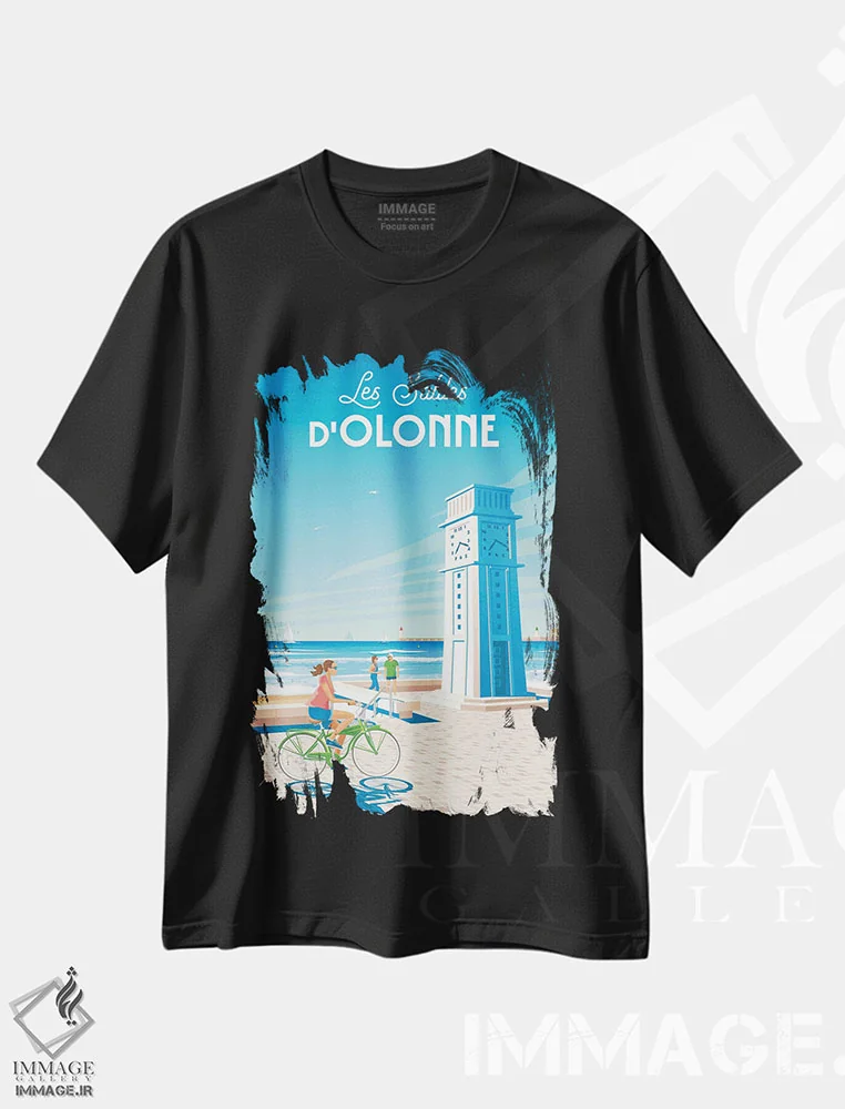 تیشرت مشکی طرح دار ساحل لس سابل-دولون فرانسه، هنر دیجیتال اثر اولا هوپ تراول پوسترز | immage.ir