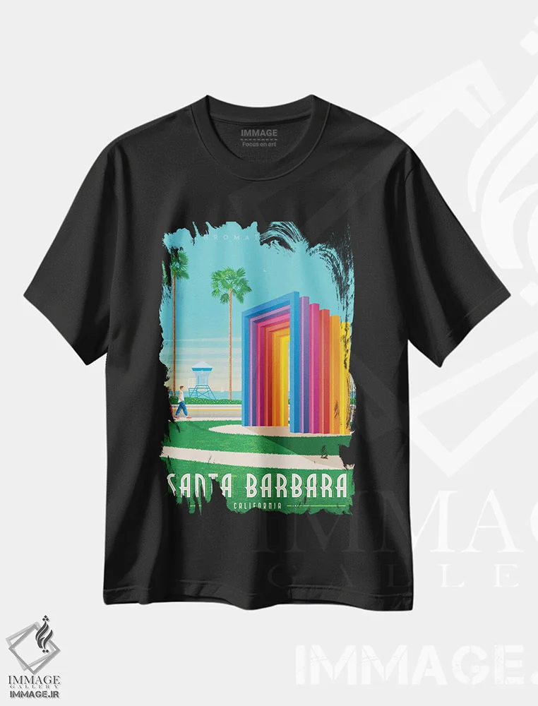 تیشرت مشکی طرح دار سانتا باربارا کالیفرنیا ایالات متحده، هنر دیجیتال اثر اولا هوپ تراول پوسترز | فروشگاه ایماژ