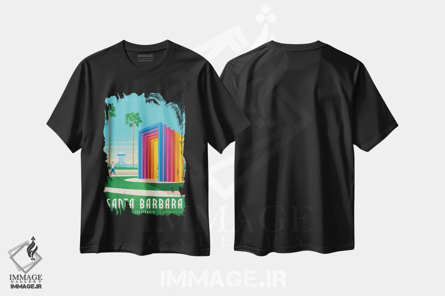 تیشرت مشکی طرح دار سانتا باربارا کالیفرنیا ایالات متحده، هنر دیجیتال اثر اولا هوپ تراول پوسترز | فروشگاه ایماژ