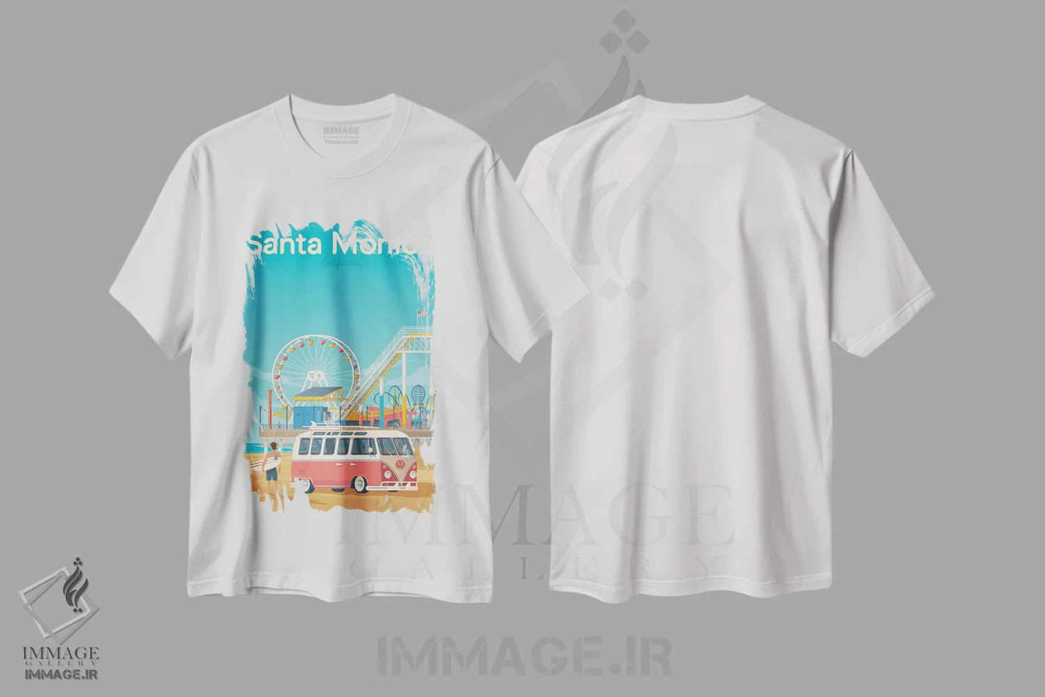 تیشرت سفید طرح دار سانتا مونیکا کالیفرنیا ایالات متحده، هنر دیجیتال اثر اولا هوپ تراول پوسترز | فروشگاه ایماژ