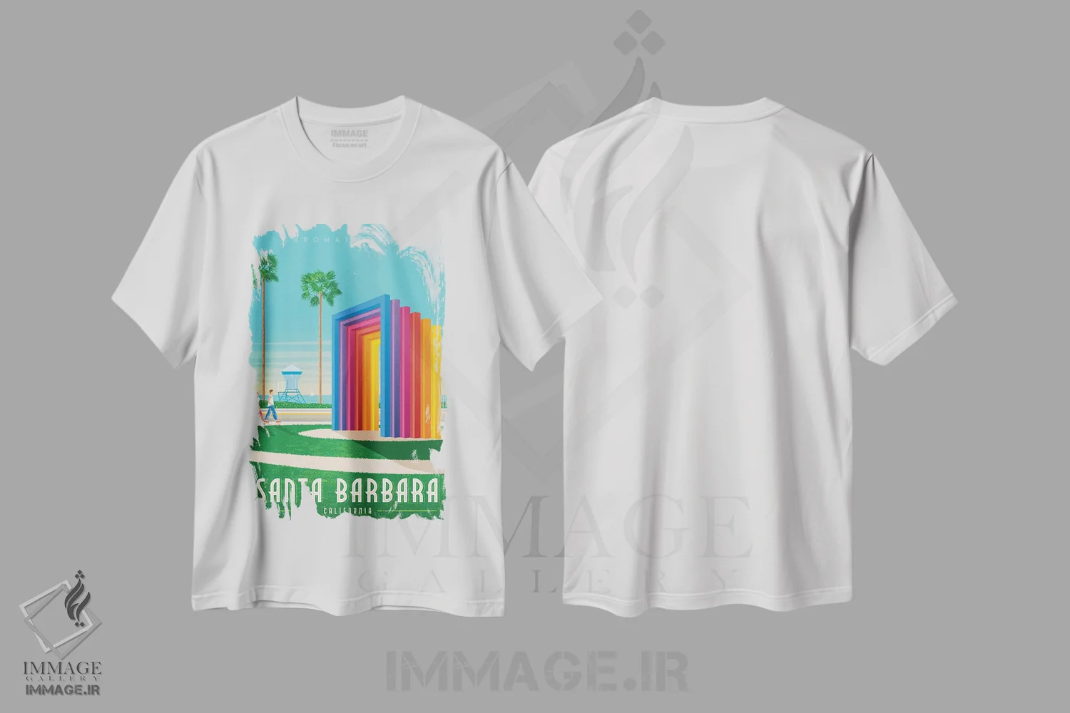 تیشرت سفید طرح دار سانتا باربارا کالیفرنیا ایالات متحده، هنر دیجیتال اثر اولا هوپ تراول پوسترز | immage.ir