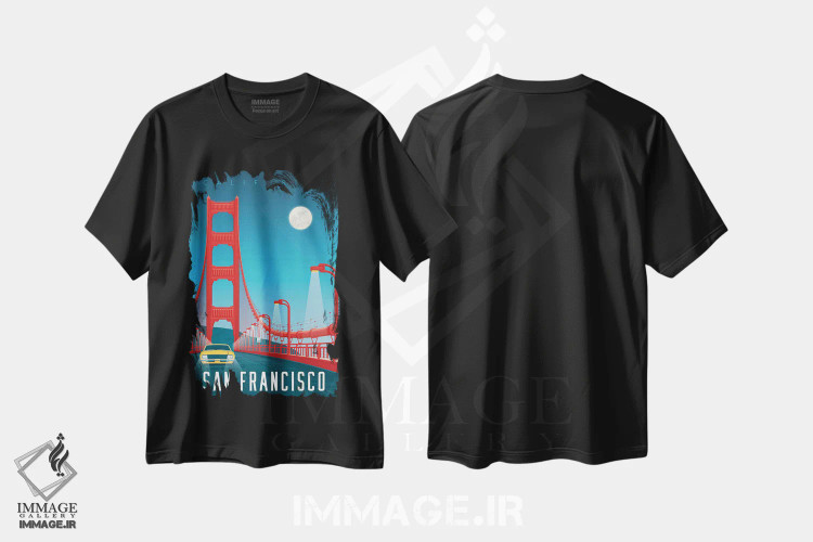 تیشرت مشکی طرح دار سانفرانسیسکو کالیفرنیا ایالات متحده، هنر دیجیتال اثر اولا هوپ تراول پوسترز | فروشگاه ایماژ
