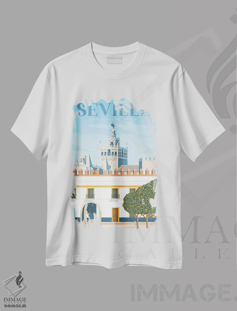 تیشرت سفید طرح دار سویا خیرالدا آندلس اسپانیا، هنر دیجیتال اثر اولا هوپ تراول پوسترز | immage.ir