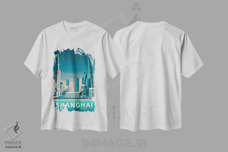 تیشرت سفید طرح دار شانگهای برج مروارید چین آسیا، هنر دیجیتال اثر اولا هوپ تراول پوسترز | فروشگاه ایماژ