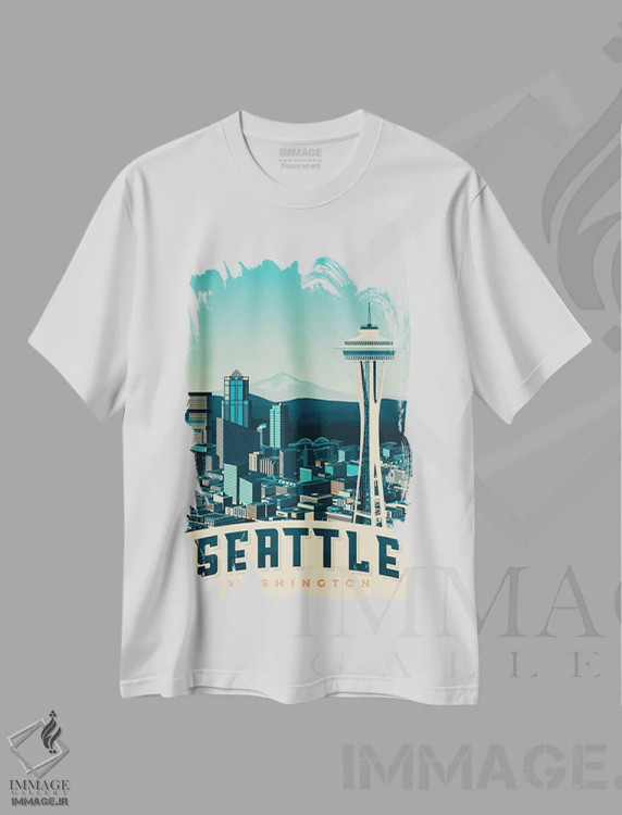 تیشرت سفید طرح دار سیاتل اسپیس نیدل ایالات متحده، هنر دیجیتال اثر اولا هوپ تراول پوسترز | فروشگاه ایماژ