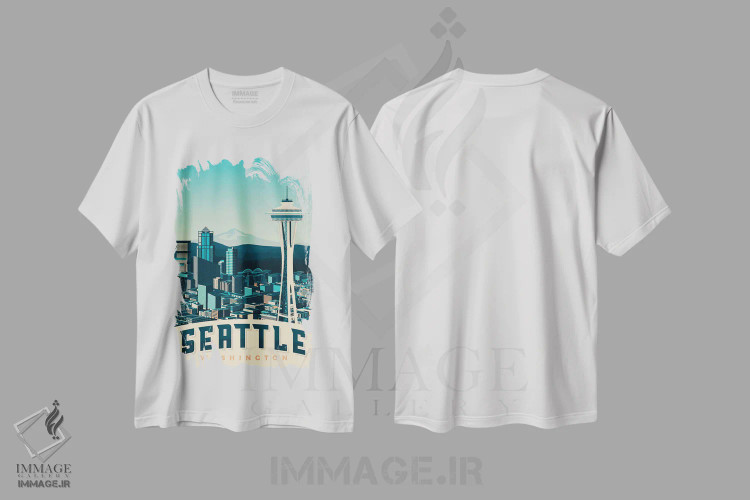 تیشرت سفید طرح دار سیاتل اسپیس نیدل ایالات متحده، هنر دیجیتال اثر اولا هوپ تراول پوسترز | فروشگاه ایماژ
