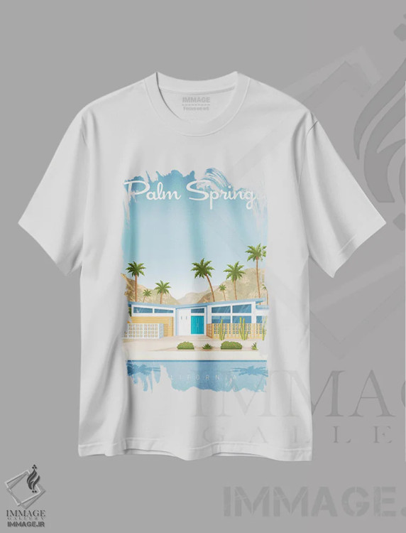 تیشرت سفید طرح دار پام اسپرینگز کالیفرنیا ایالات متحده، هنر دیجیتال اثر اولا هوپ تراول پوسترز | فروشگاه ایماژ