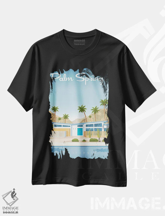 تیشرت مشکی طرح دار پام اسپرینگز کالیفرنیا ایالات متحده، هنر دیجیتال اثر اولا هوپ تراول پوسترز | immage.ir