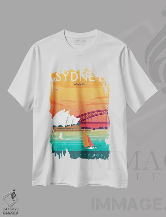 تیشرت سفید طرح دار سیدنی خانه اپرا استرالیا، هنر دیجیتال اثر اولا هوپ تراول پوسترز | immage.ir