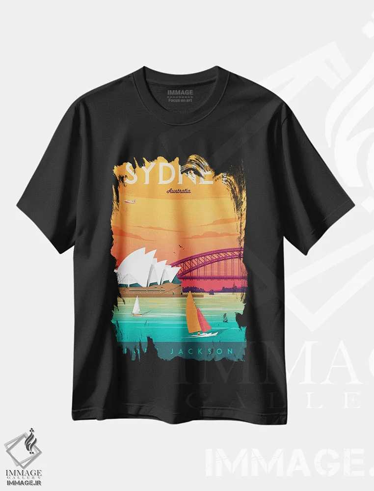 تیشرت مشکی طرح دار سیدنی خانه اپرا استرالیا، هنر دیجیتال اثر اولا هوپ تراول پوسترز | فروشگاه ایماژ