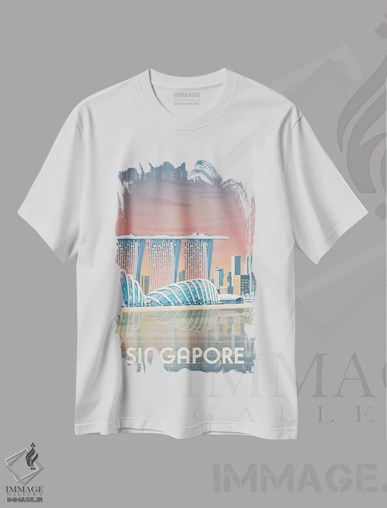 تیشرت سفید طرح دار سنگاپور مارینا بی سندز آسیا، هنر دیجیتال اثر اولا هوپ تراول پوسترز | فروشگاه ایماژ
