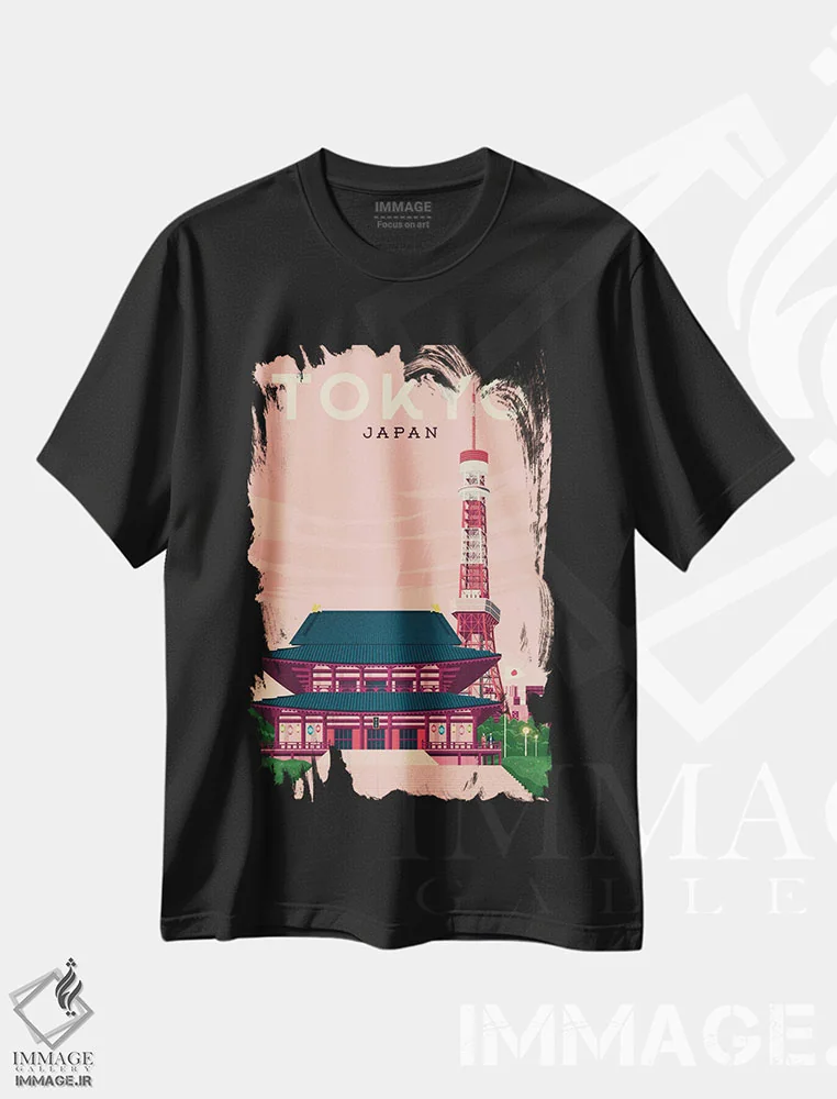 تیشرت مشکی طرح دار توکیو برج ژاپن آسیا، هنر دیجیتال اثر اولا هوپ تراول پوسترز | فروشگاه ایماژ