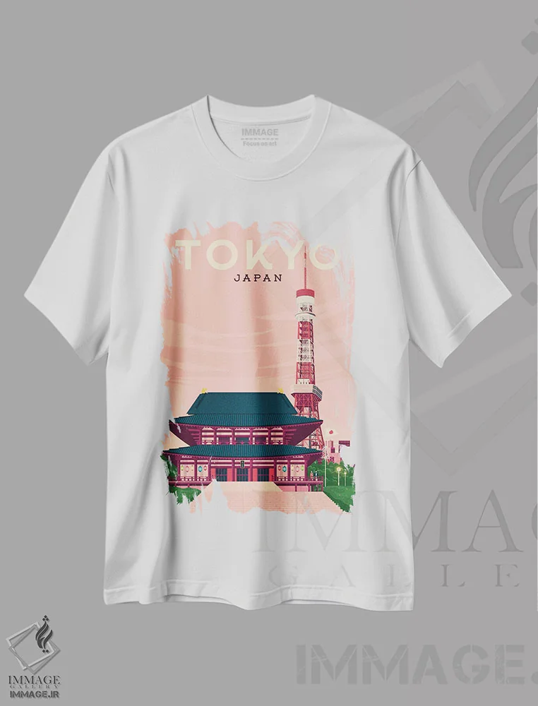 تیشرت سفید طرح دار توکیو برج ژاپن آسیا، هنر دیجیتال اثر اولا هوپ تراول پوسترز | immage.ir