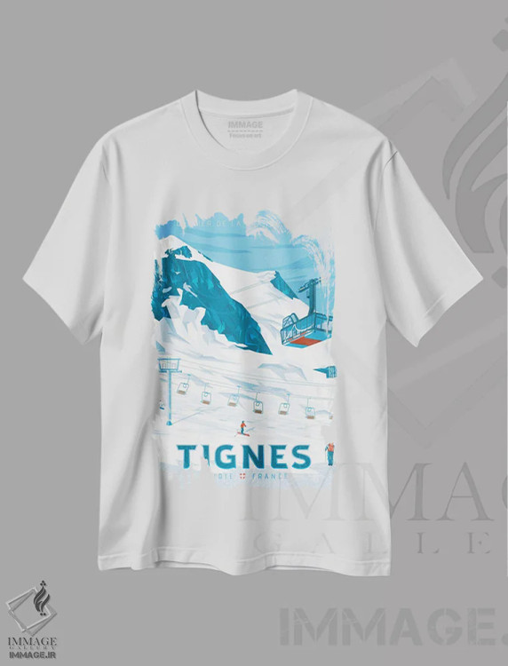 تیشرت سفید طرح دار منطقه اسکی تیگن ساوآ فرانسه، هنر دیجیتال اثر اولا هوپ تراول پوسترز | فروشگاه ایماژ