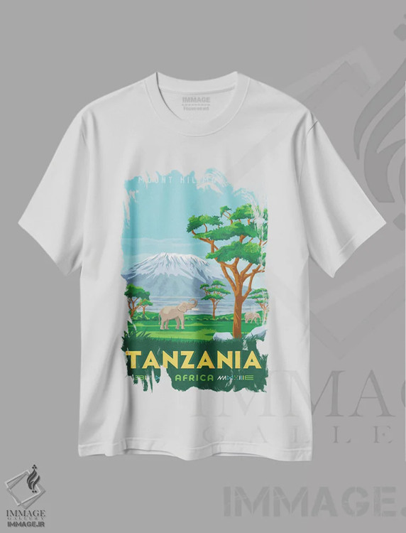تیشرت سفید طرح دار تانزانیا کوه کلیمانجارو آفریقا، هنر دیجیتال اثر اولا هوپ تراول پوسترز | immage.ir