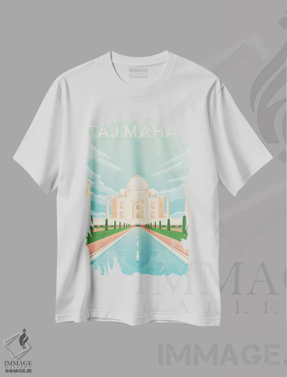 تیشرت سفید طرح دار تاج محل آگره هند آسیا، هنر دیجیتال اثر اولا هوپ تراول پوسترز | immage.ir