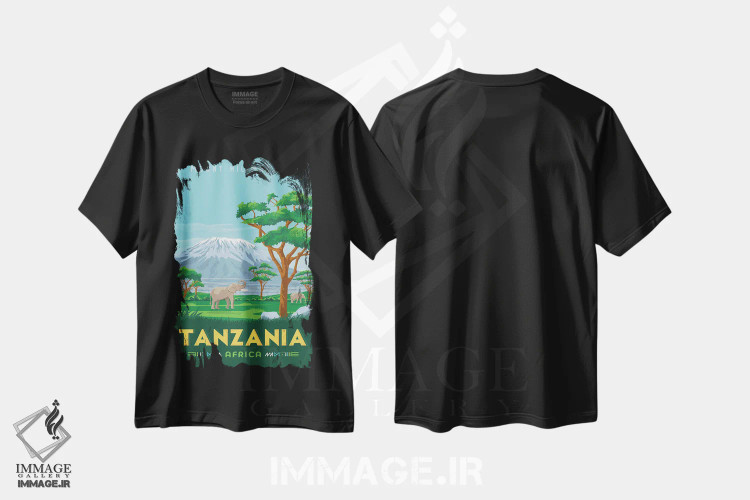 تیشرت مشکی طرح دار تانزانیا کوه کلیمانجارو آفریقا، هنر دیجیتال اثر اولا هوپ تراول پوسترز | فروشگاه ایماژ