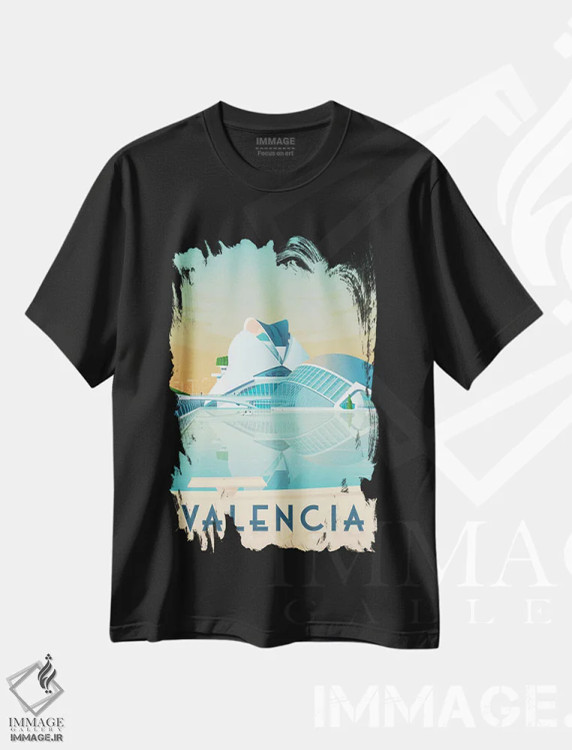 تیشرت مشکی طرح دار والنسیا اسپانیا، هنر دیجیتال اثر اولا هوپ تراول پوسترز | immage.ir