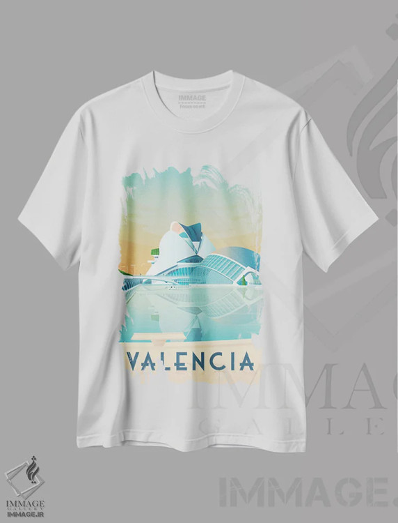 تیشرت سفید طرح دار والنسیا اسپانیا، هنر دیجیتال اثر اولا هوپ تراول پوسترز | فروشگاه ایماژ