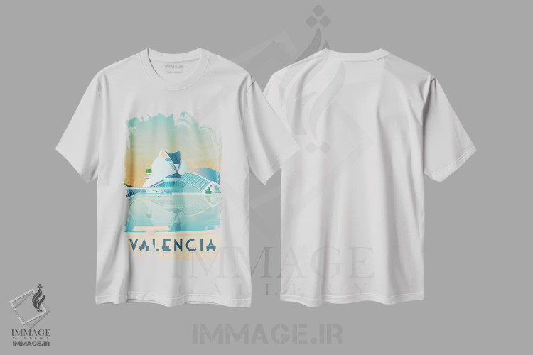 تیشرت سفید طرح دار والنسیا اسپانیا، هنر دیجیتال اثر اولا هوپ تراول پوسترز | فروشگاه ایماژ