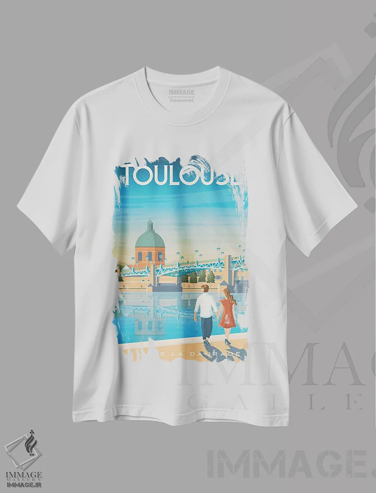تیشرت سفید طرح دار تولوز کی دو لا دوراد فرانسه، هنر دیجیتال اثر اولا هوپ تراول پوسترز | فروشگاه ایماژ