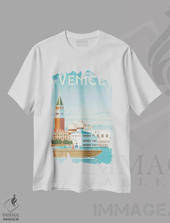 تیشرت سفید طرح دار ونیز ایتالیا، هنر دیجیتال اثر اولا هوپ تراول پوسترز | فروشگاه ایماژ