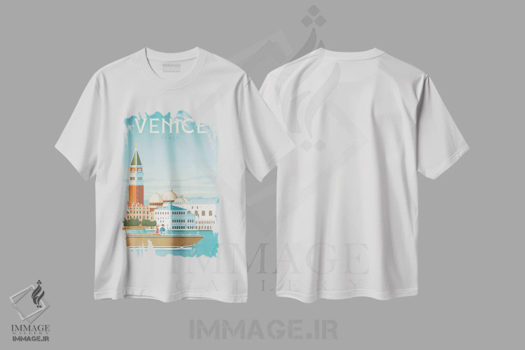 تیشرت سفید طرح دار ونیز ایتالیا، هنر دیجیتال اثر اولا هوپ تراول پوسترز | فروشگاه ایماژ