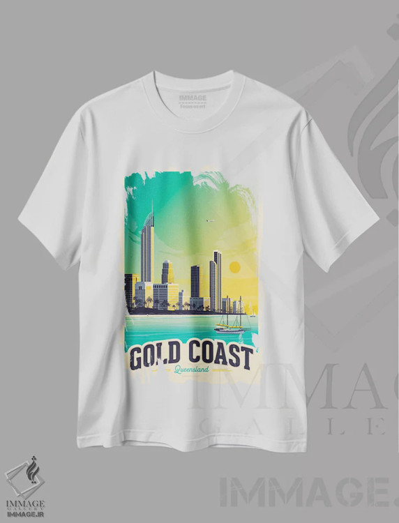 تیشرت سفید طرح دار گلد کوست استرالیا، تزئینی اثر اولا هوپ تراول پوسترز | immage.ir