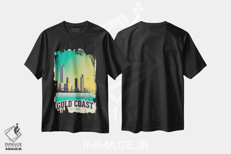 تیشرت مشکی طرح دار گلد کوست استرالیا، تزئینی اثر اولا هوپ تراول پوسترز | فروشگاه ایماژ