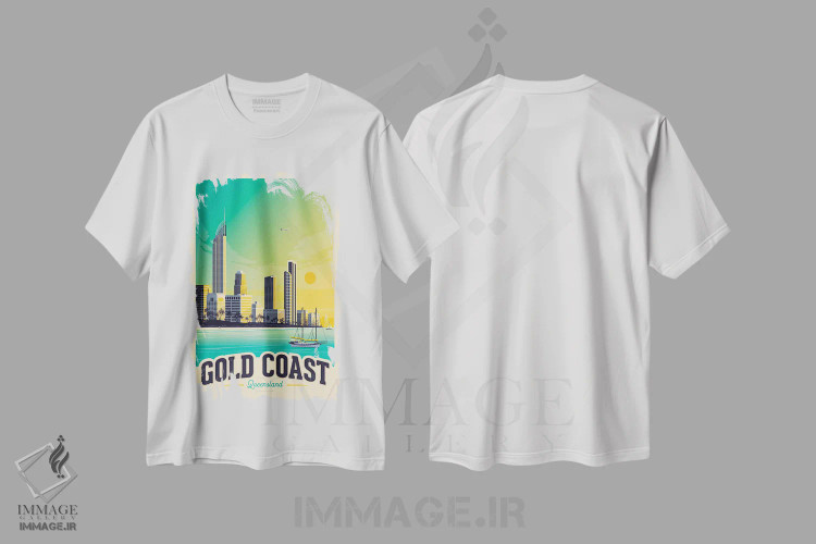 تیشرت سفید طرح دار گلد کوست استرالیا، تزئینی اثر اولا هوپ تراول پوسترز | immage.ir