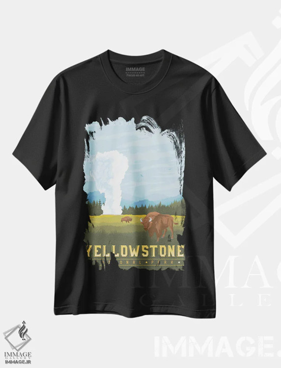 تیشرت مشکی طرح دار پارک ملی یلوستون ایالات متحده، هنر دیجیتال اثر اولا هوپ تراول پوسترز | immage.ir