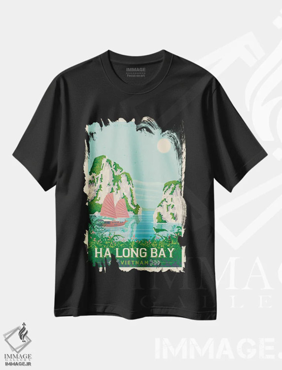 تیشرت مشکی طرح دار خلیج هالونگ ویتنام، دکور کلبه و لژ اثر اولا هوپ تراول پوسترز | immage.ir
