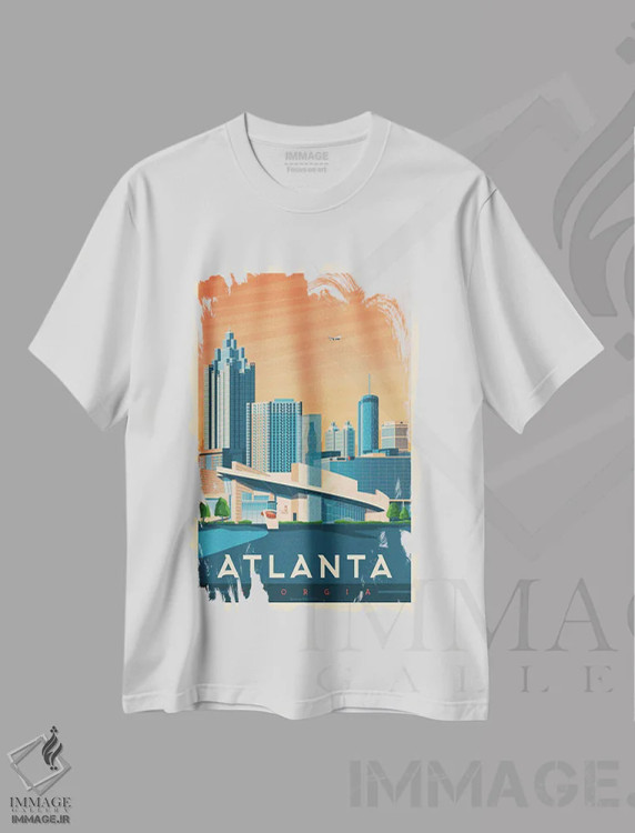 تیشرت سفید طرح دار پوستر سفر آتلانتا جورجیا، تزئینی اثر اولا هوپ تراول پوسترز | immage.ir