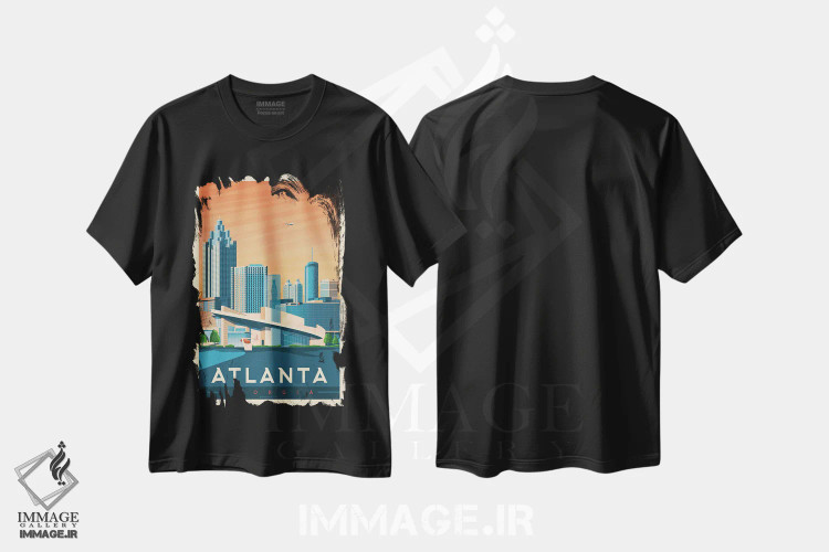 تیشرت مشکی طرح دار پوستر سفر آتلانتا جورجیا، تزئینی اثر اولا هوپ تراول پوسترز | فروشگاه ایماژ