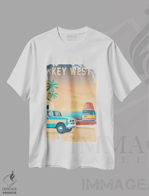 تیشرت سفید طرح دار پوستر سفر کی ویست، تزئینی اثر اولا هوپ تراول پوسترز | فروشگاه ایماژ