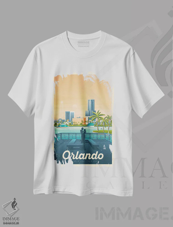 تیشرت سفید طرح دار پوستر سفر اورلاندو فلوریدا، تزئینی اثر اولا هوپ تراول پوسترز | immage.ir
