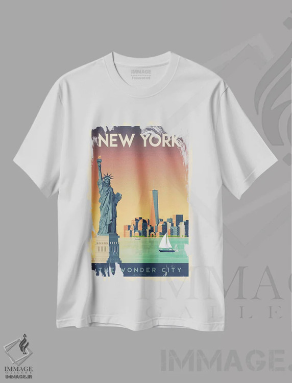 تیشرت سفید طرح دار پوستر سفر نیویورک، تزئینی اثر اولا هوپ تراول پوسترز | فروشگاه ایماژ
