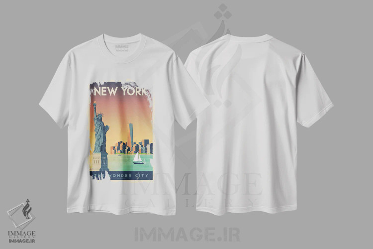 تیشرت سفید طرح دار پوستر سفر نیویورک، تزئینی اثر اولا هوپ تراول پوسترز | فروشگاه ایماژ