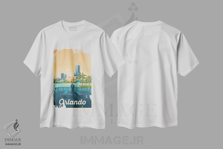 تیشرت سفید طرح دار پوستر سفر اورلاندو فلوریدا، تزئینی اثر اولا هوپ تراول پوسترز | immage.ir