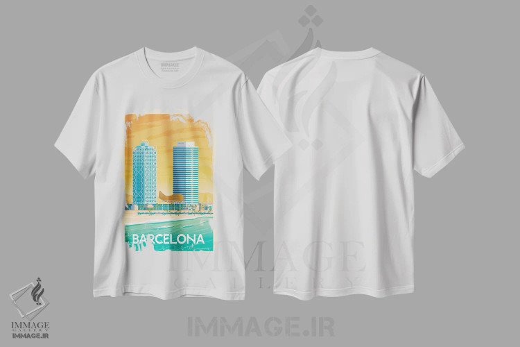 تیشرت سفید طرح دار پوستر سفر بارسلونا اسپانیا، تزئینی اثر اولا هوپ تراول پوسترز | فروشگاه ایماژ