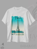 تیشرت سفید طرح دار پوستر سفر به برج ایفل پاریس فرانسه، تزئینی اثر اولا هوپ تراول پوسترز | فروشگاه ایماژ