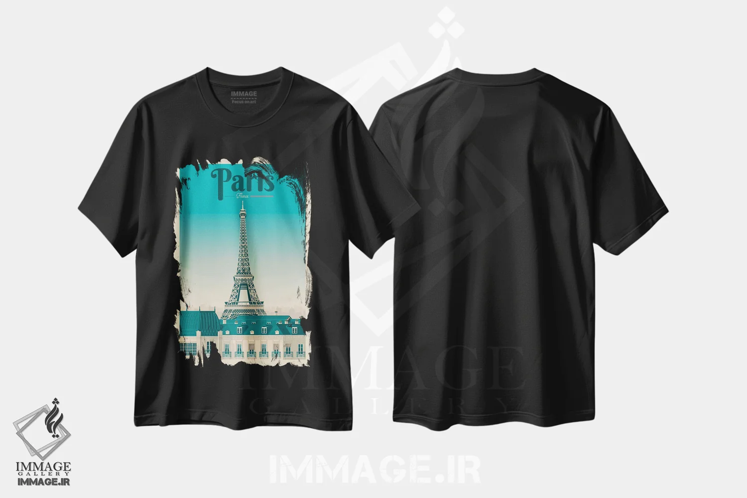 تیشرت مشکی طرح دار پوستر سفر به برج ایفل پاریس فرانسه، تزئینی اثر اولا هوپ تراول پوسترز | immage.ir