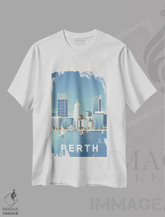 تیشرت سفید طرح دار پوستر سفر پرت استرالیا، تزئینی اثر اولا هوپ تراول پوسترز | immage.ir