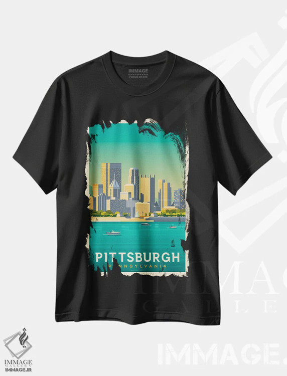 تیشرت مشکی طرح دار پوستر سفر پیتسبرگ پنسیلوانیا، تزئینی اثر اولا هوپ تراول پوسترز | فروشگاه ایماژ